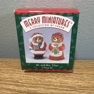 Hallmark Merry Miniatures Christmas Figurine Mr & Mrs Santa Claus Bears VTG 1995